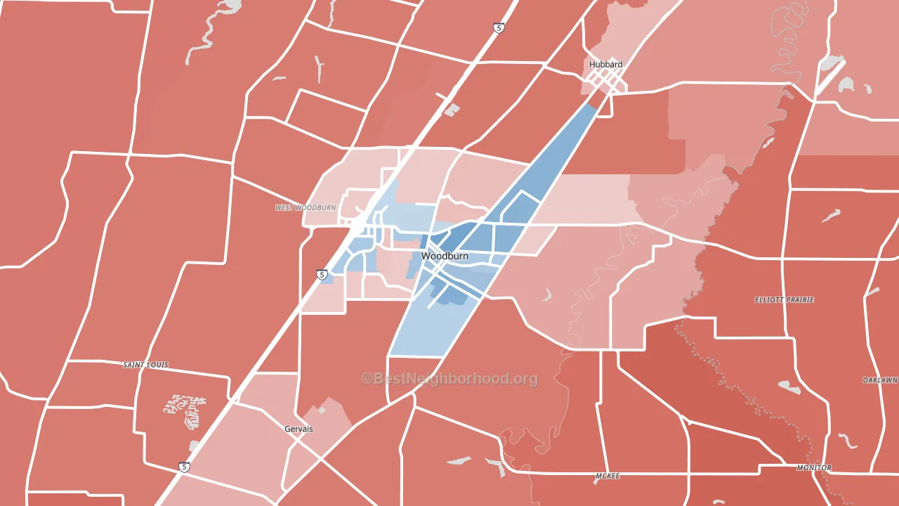 97071, OR block-group political-lean map