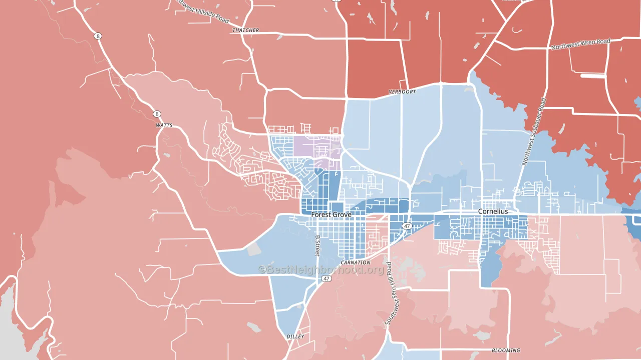 97116, OR block-group political-lean map