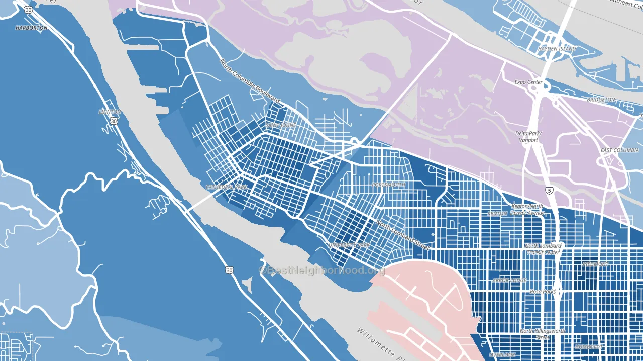 97203, OR block-group political-lean map
