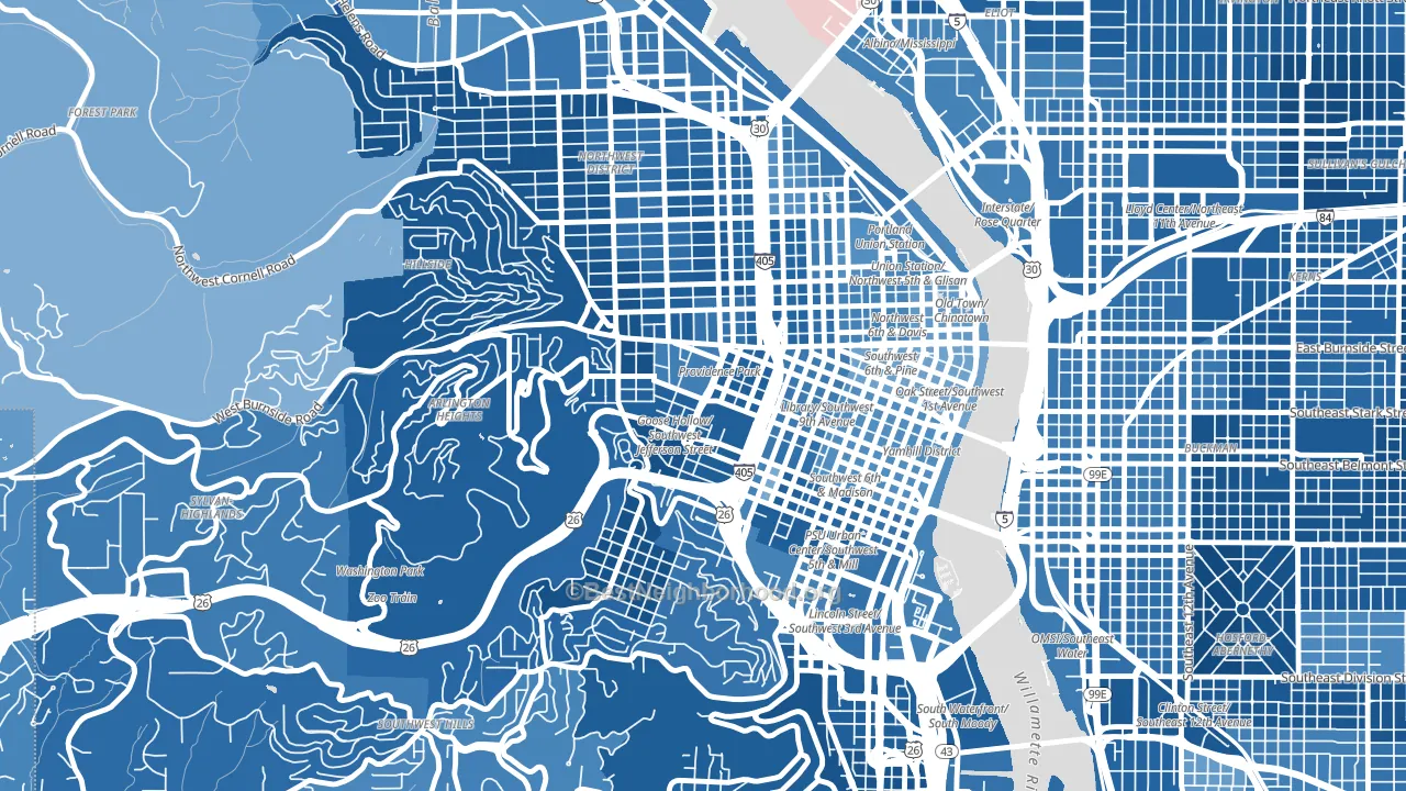 97205, OR block-group political-lean map