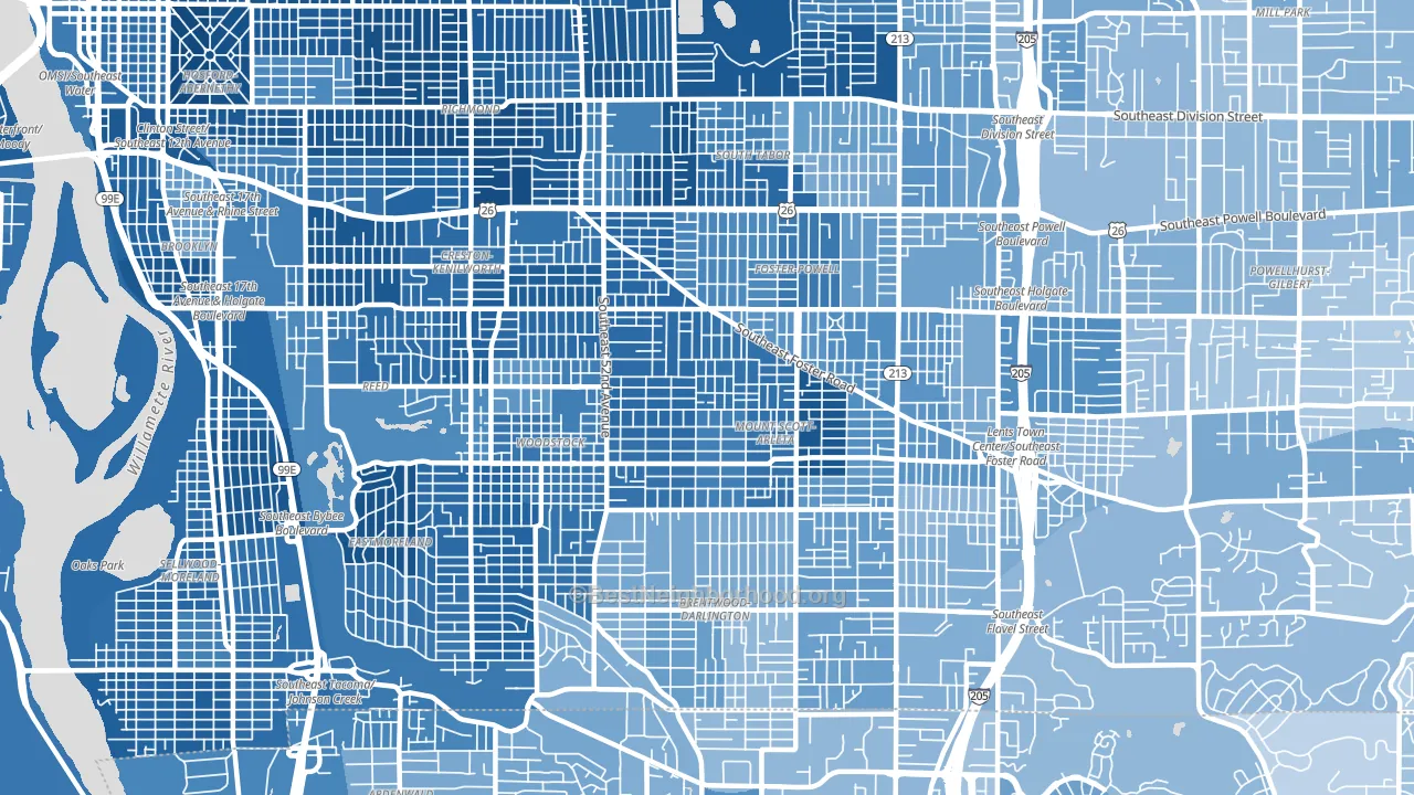 97206, OR block-group political-lean map