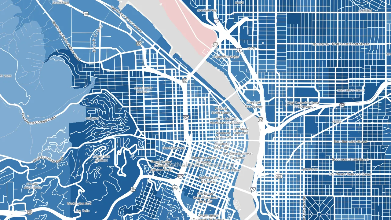 97209, OR block-group political-lean map