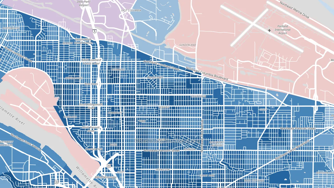 97211, OR block-group political-lean map