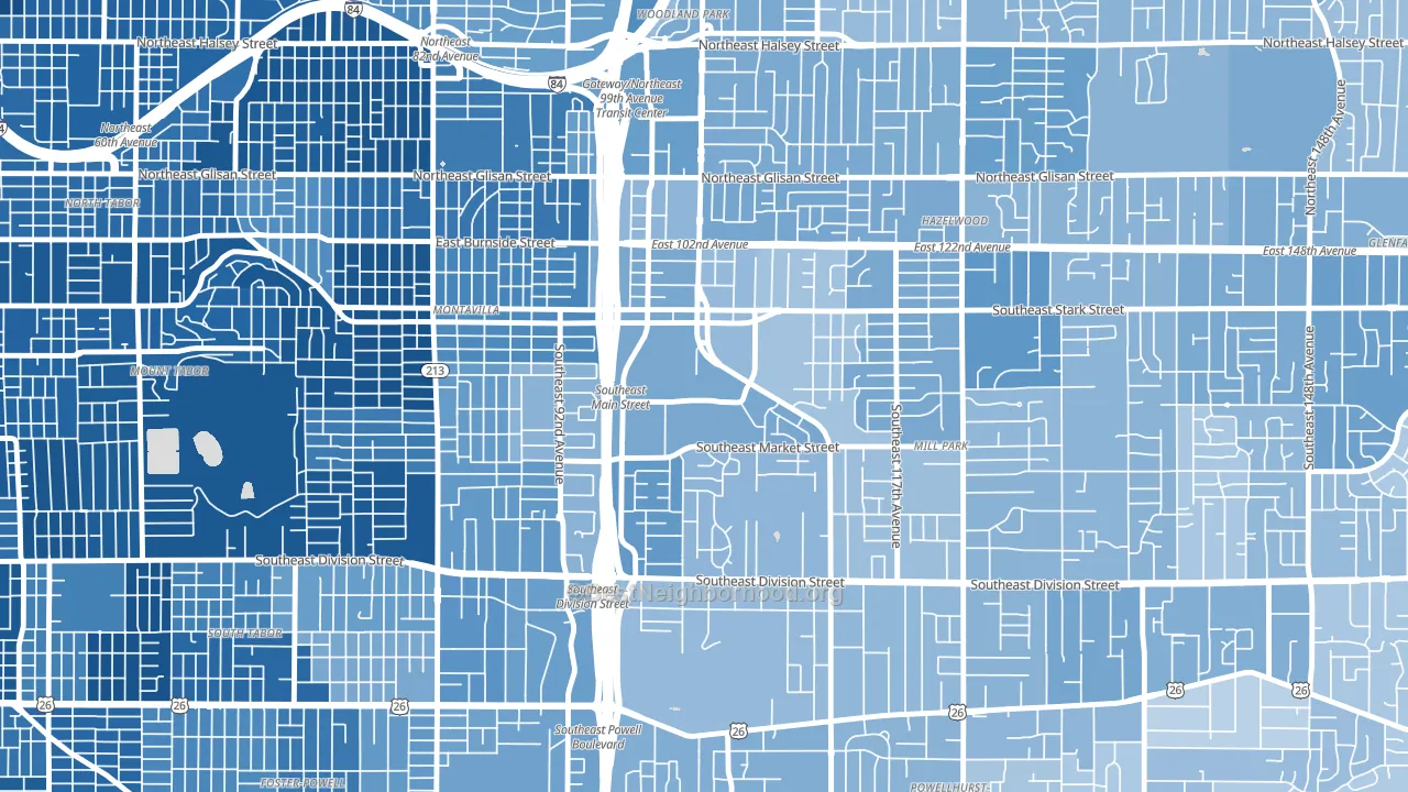 97216, OR block-group political-lean map