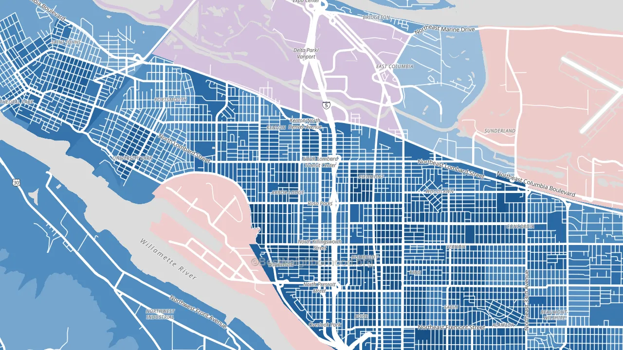 97217, OR block-group political-lean map