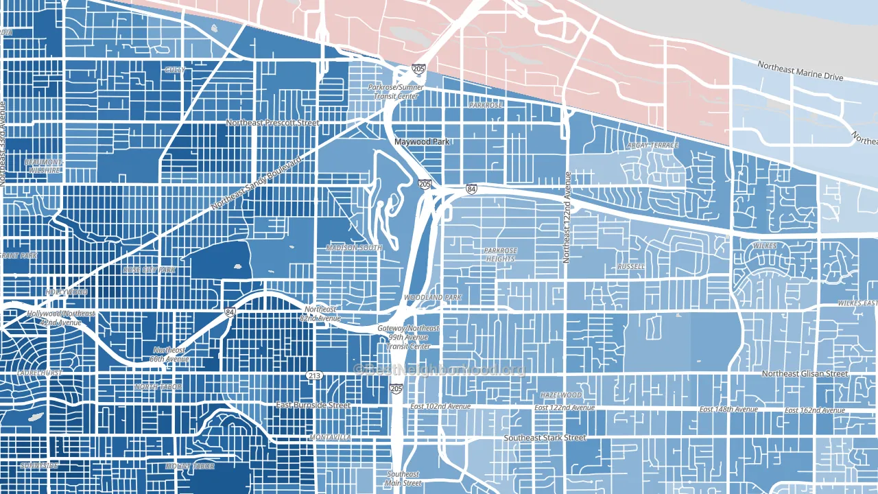 97220, OR block-group political-lean map