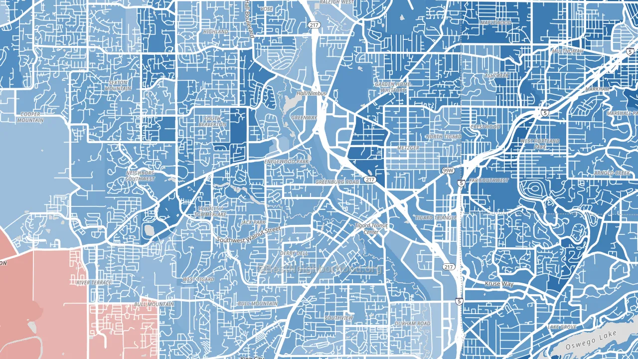 97223, OR block-group political-lean map