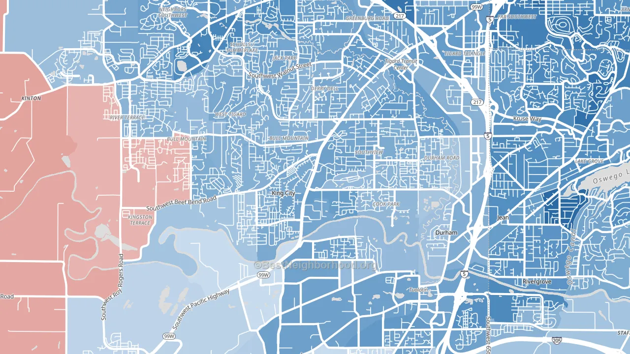 97224, OR block-group political-lean map