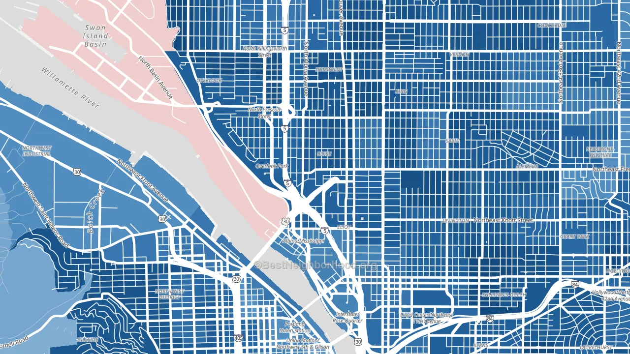 97227, OR block-group political-lean map