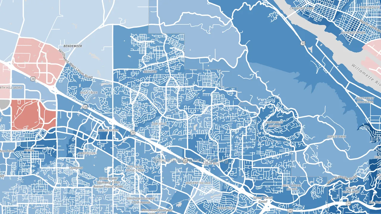 97229, OR block-group political-lean map