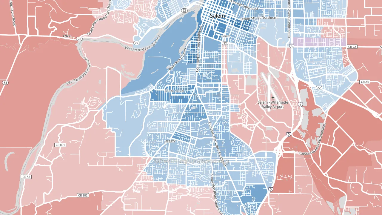 97302, OR block-group political-lean map