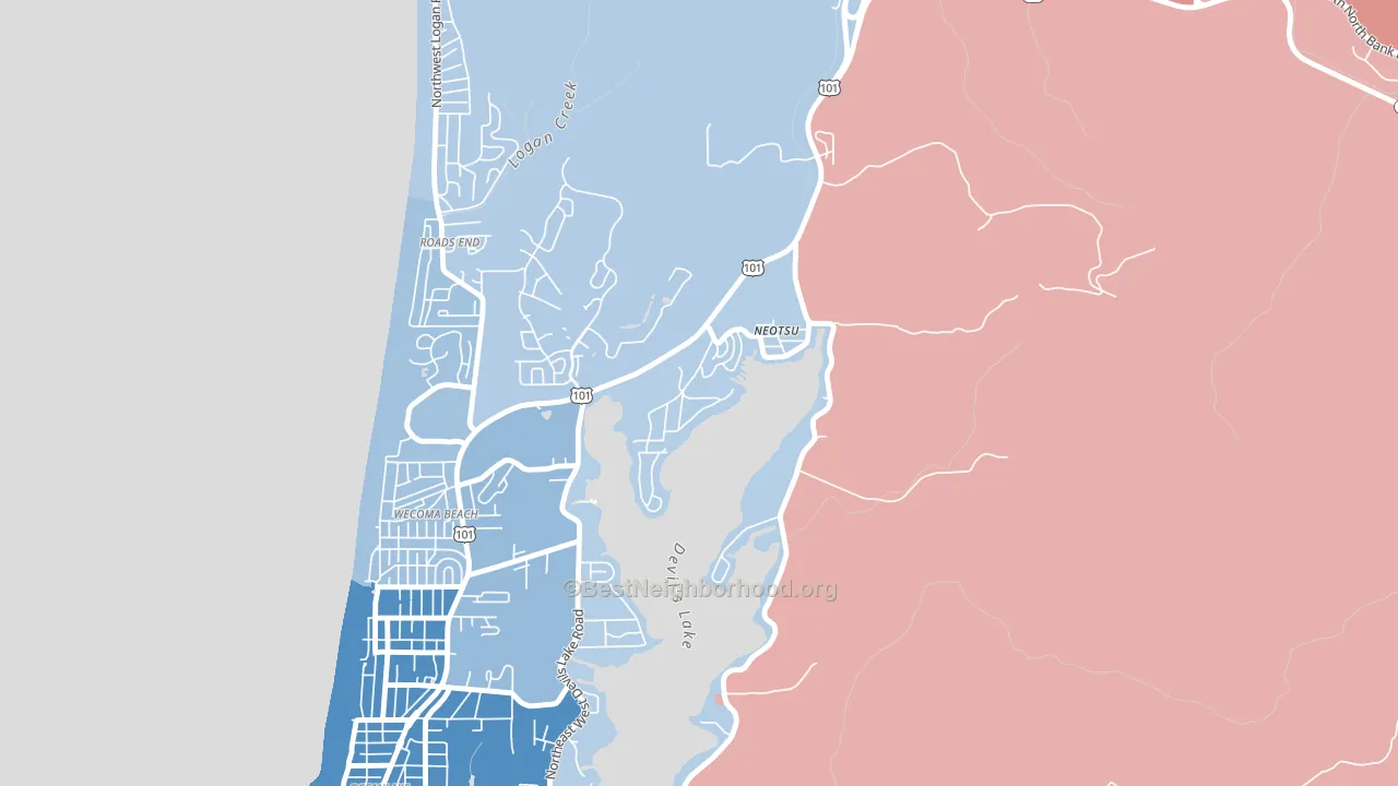 97364, OR block-group political-lean map