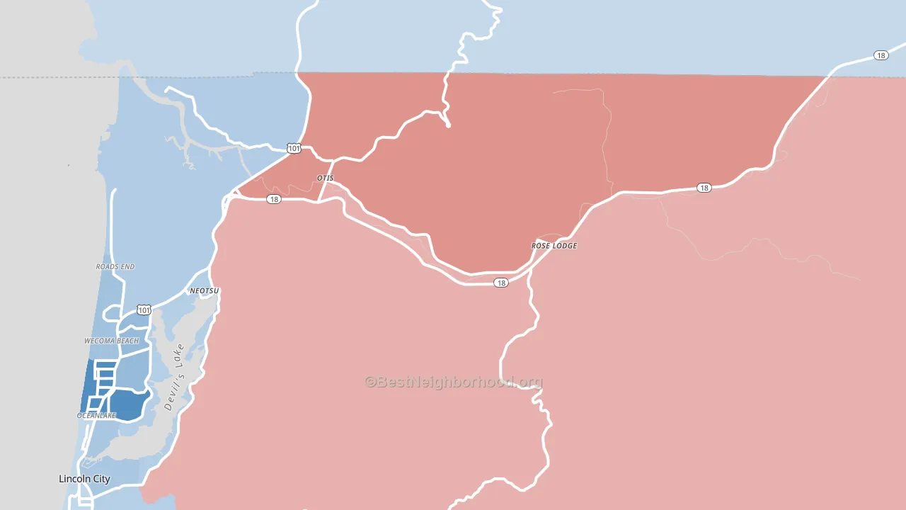 97368, OR block-group political-lean map