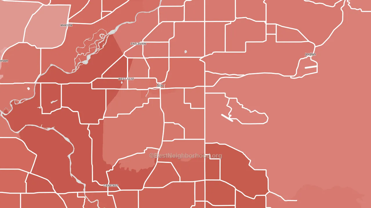 97374, OR block-group political-lean map