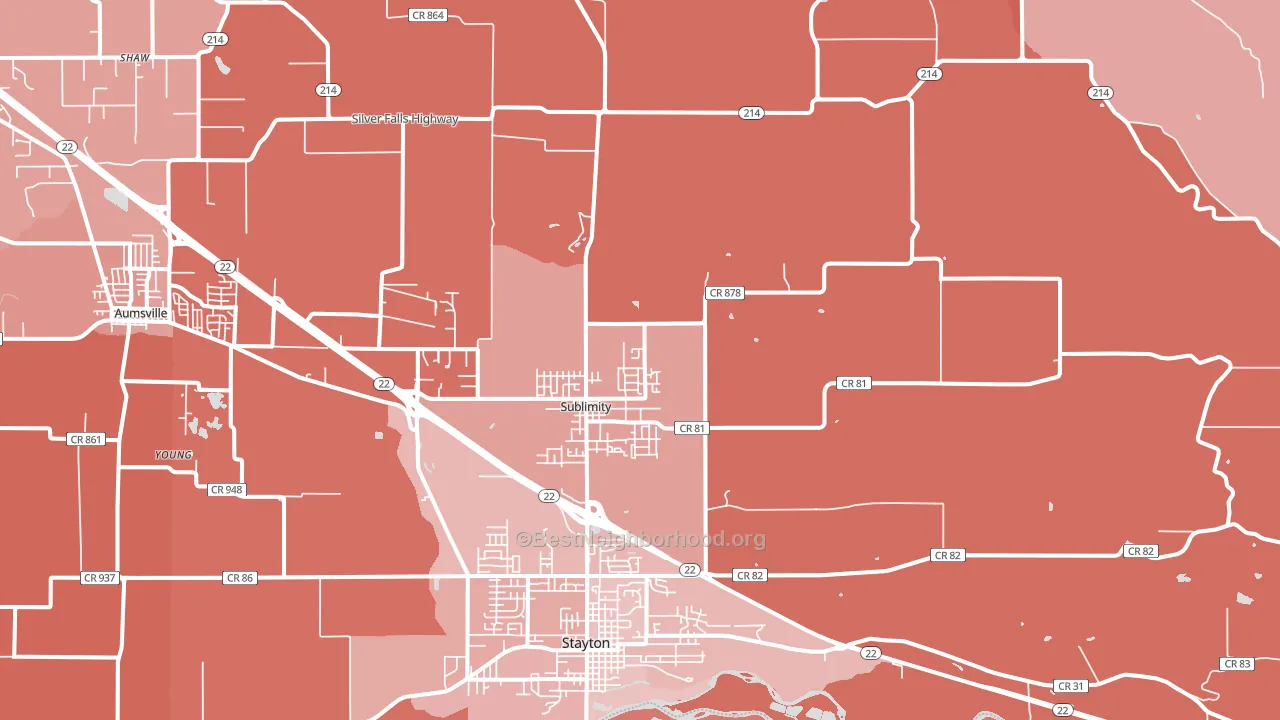 97385, OR block-group political-lean map
