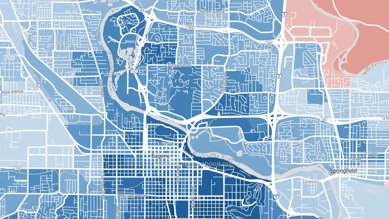 97401, OR block-group political-lean map