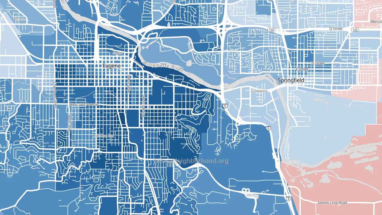 97403, OR block-group political-lean map