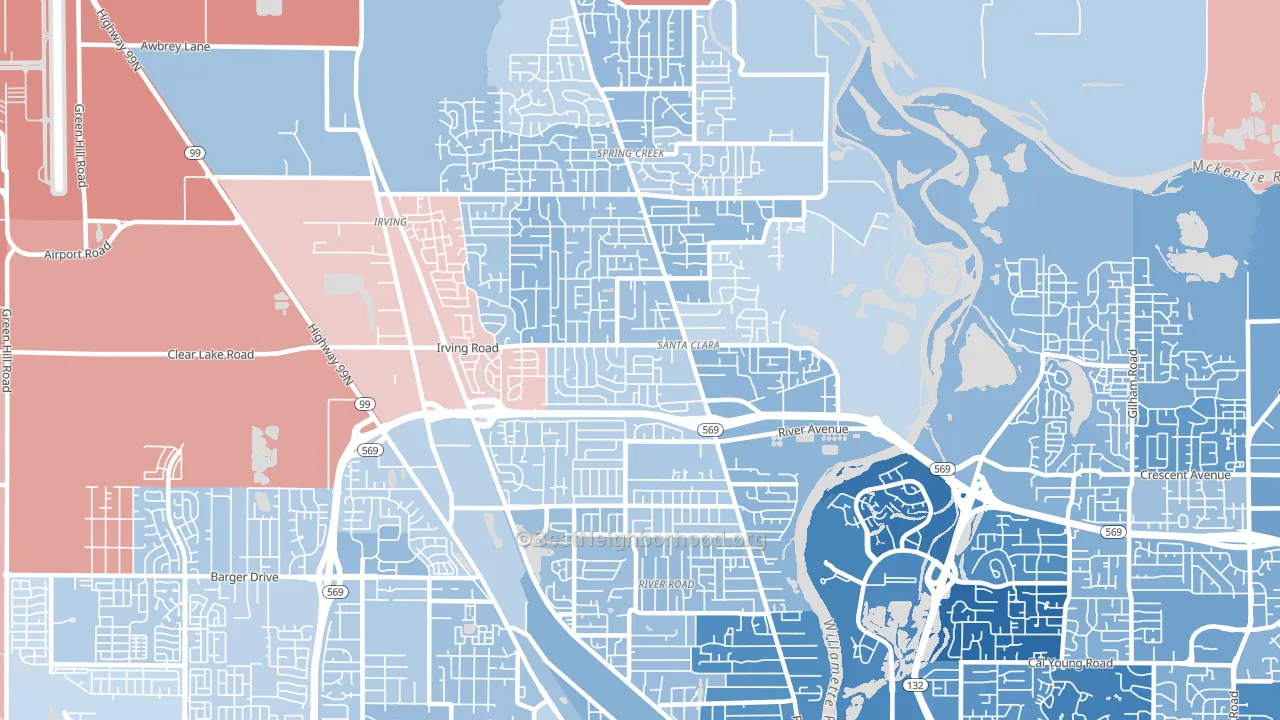 97404, OR block-group political-lean map