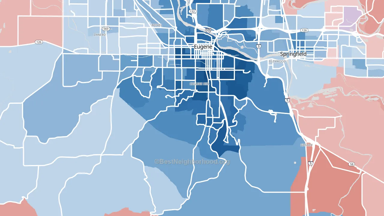 97405, OR block-group political-lean map