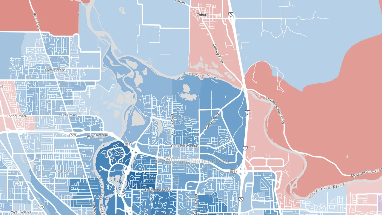97408, OR block-group political-lean map