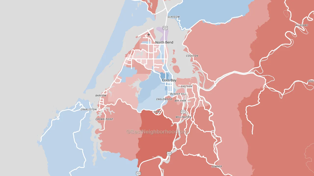 97420, OR block-group political-lean map