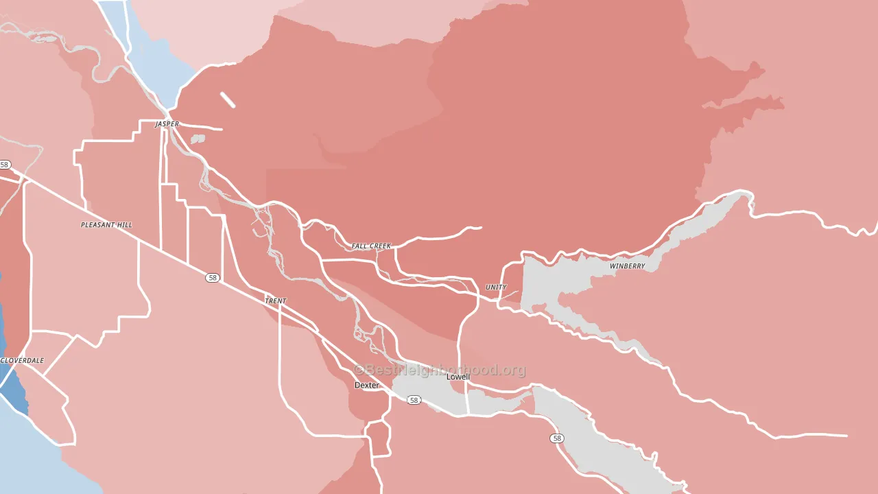 97438, OR block-group political-lean map