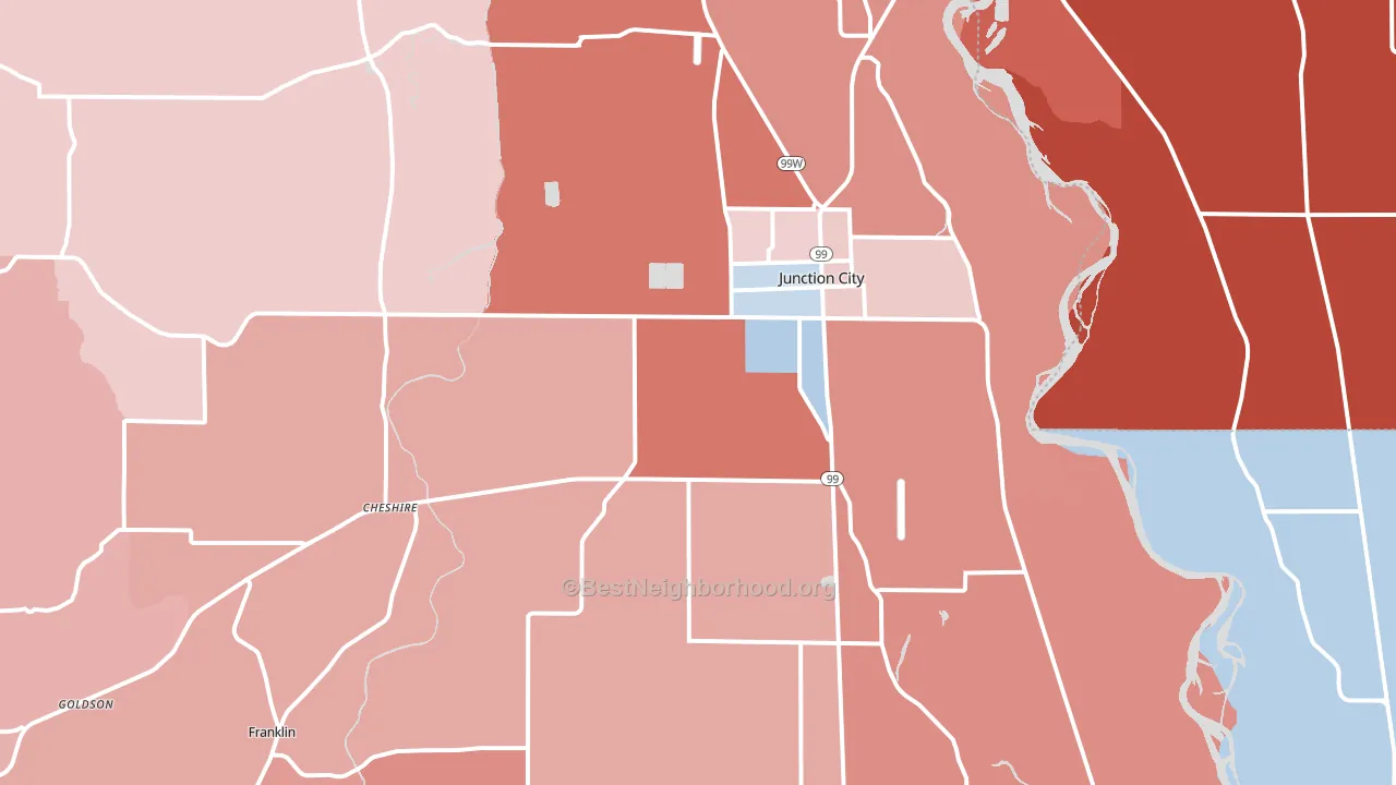 97448, OR block-group political-lean map