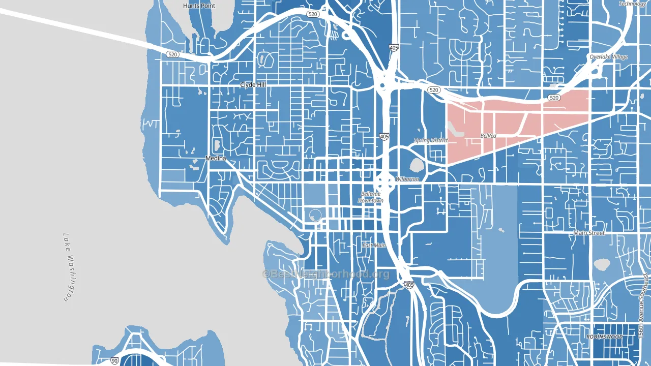 98004, WA block-group political-lean map
