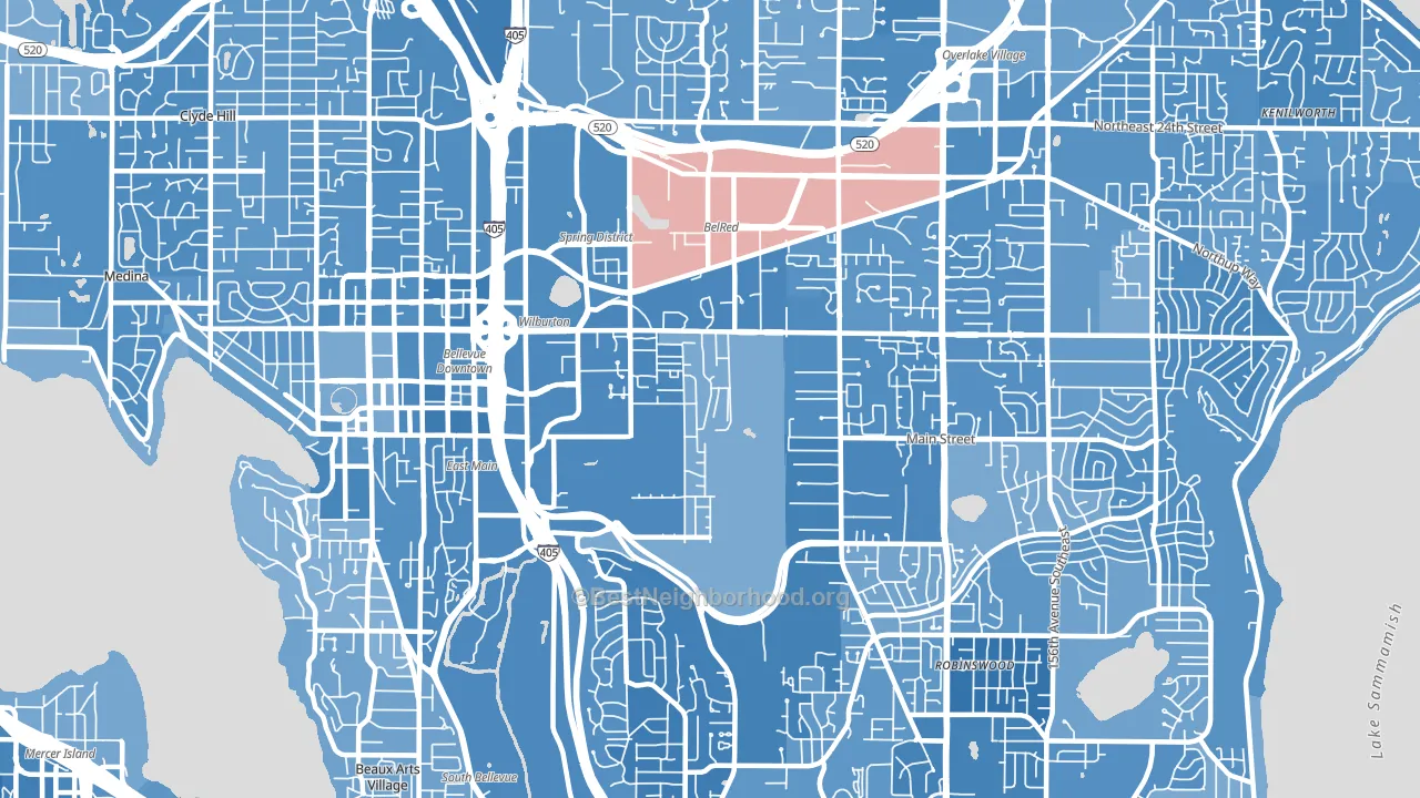 98005, WA block-group political-lean map