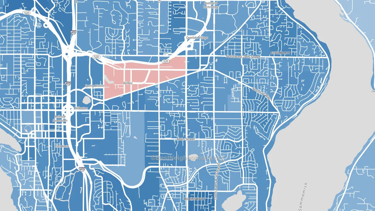 98007, WA block-group political-lean map