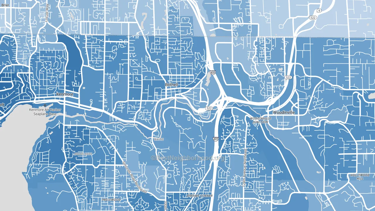 98011, WA block-group political-lean map