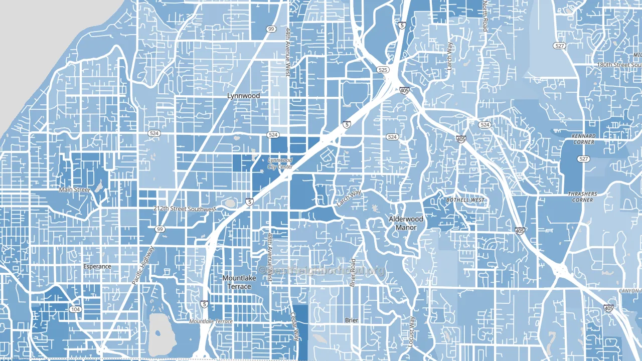 98036, WA block-group political-lean map
