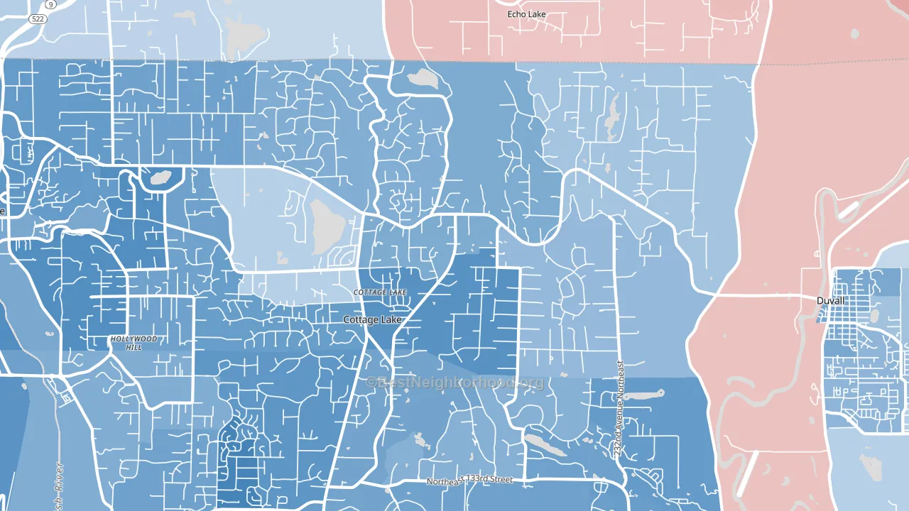 98077, WA block-group political-lean map