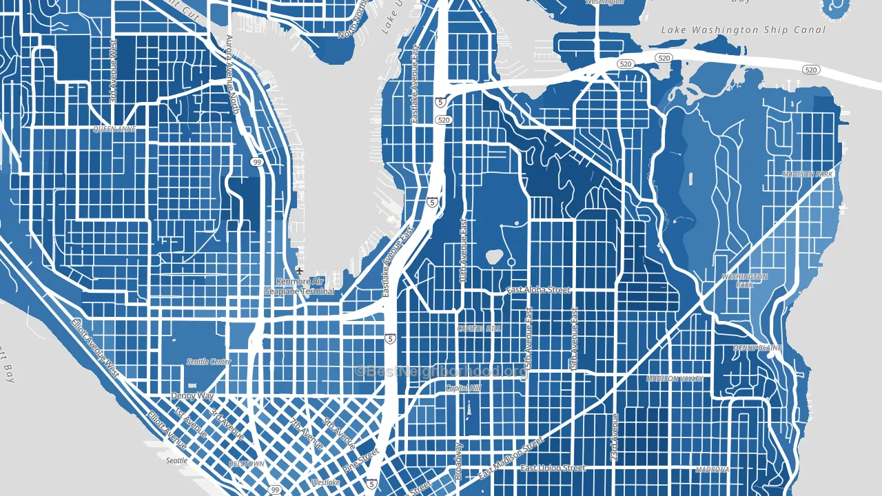 98102, WA block-group political-lean map