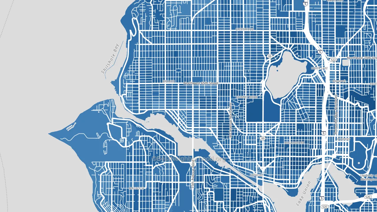 98107, WA block-group political-lean map