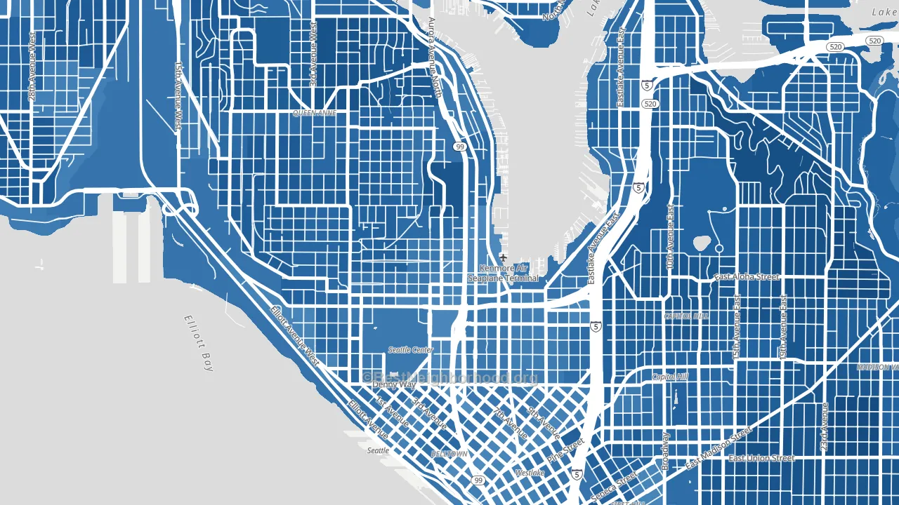 98109, WA block-group political-lean map