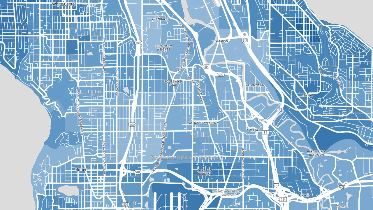98168, WA block-group political-lean map