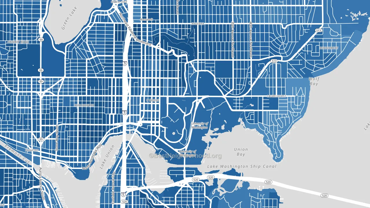 98195, WA block-group political-lean map