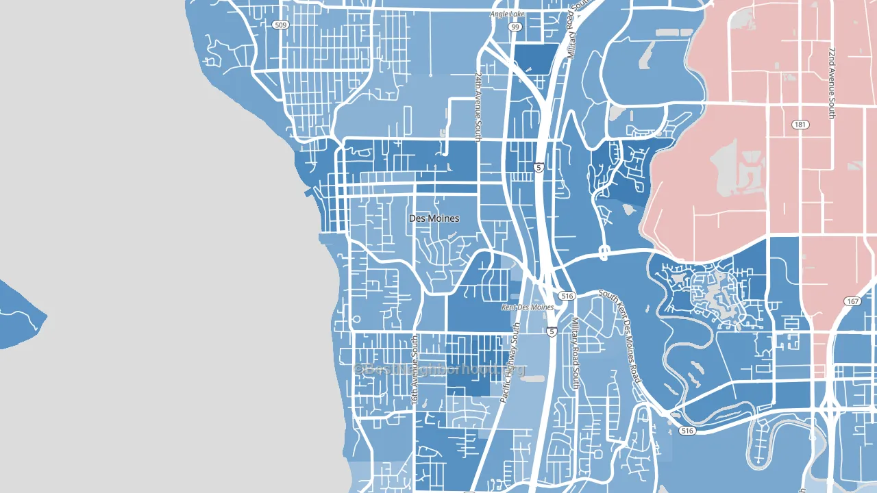 98198, WA block-group political-lean map