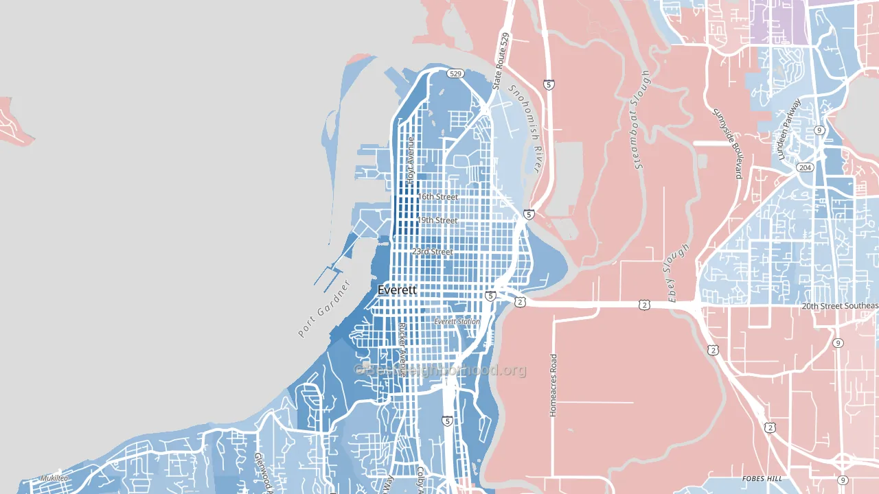 98201, WA block-group political-lean map