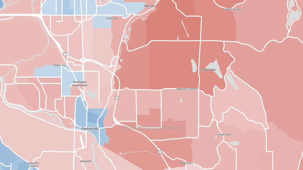 98290, WA block-group political-lean map