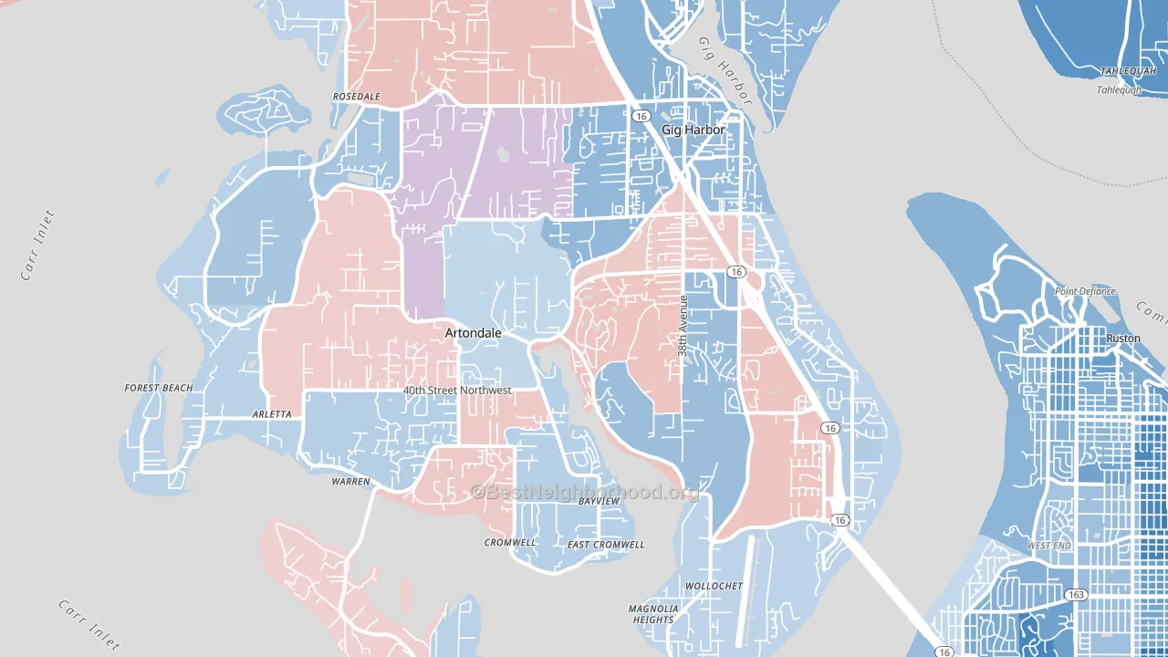 98335, WA block-group political-lean map