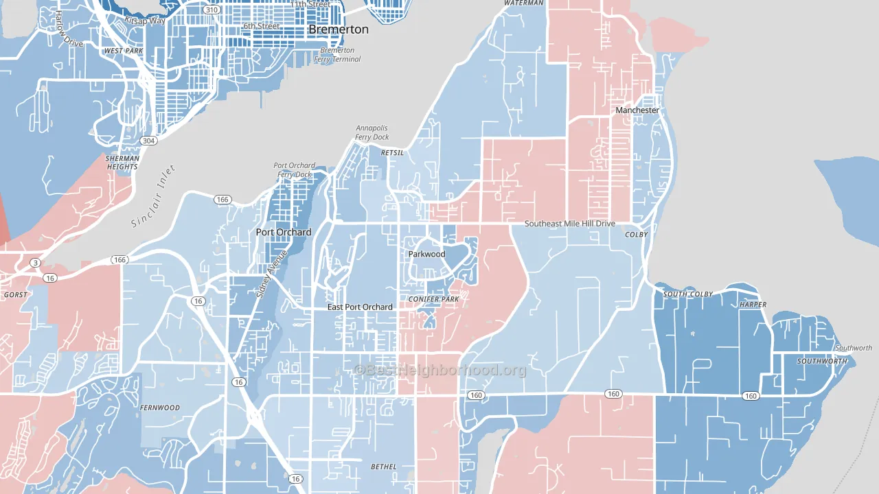 98366, WA block-group political-lean map