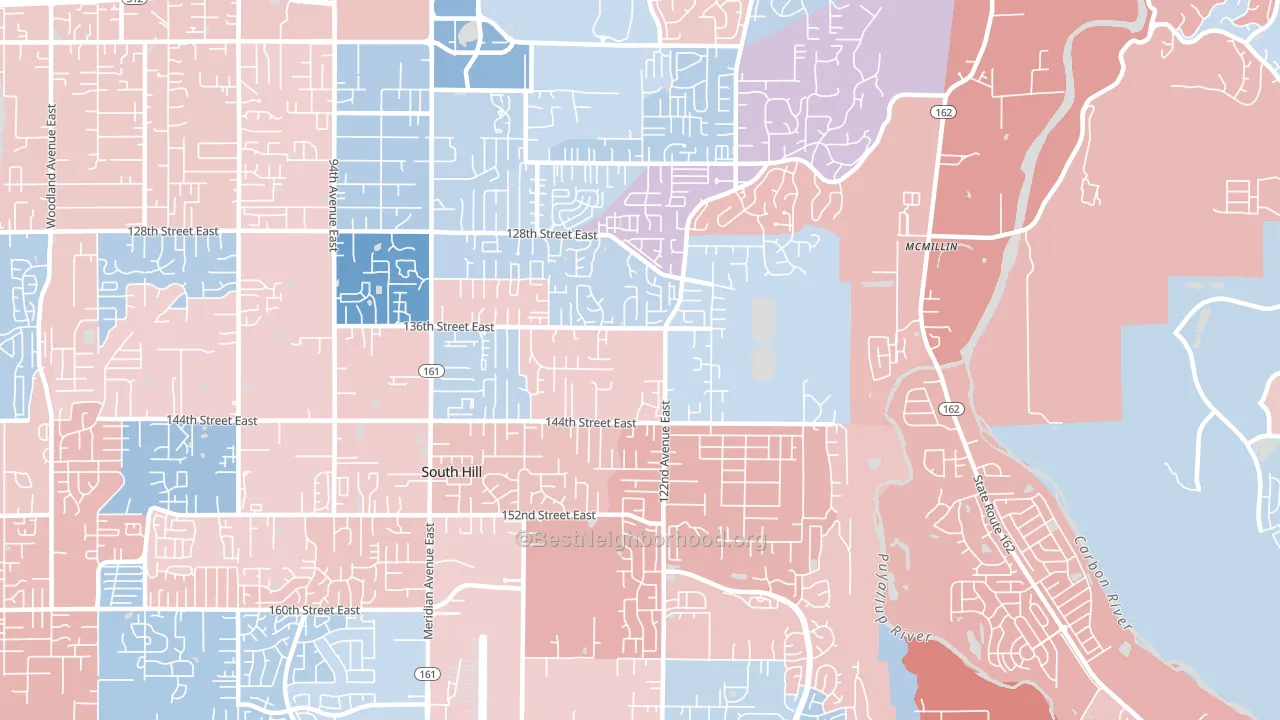 98374, WA block-group political-lean map
