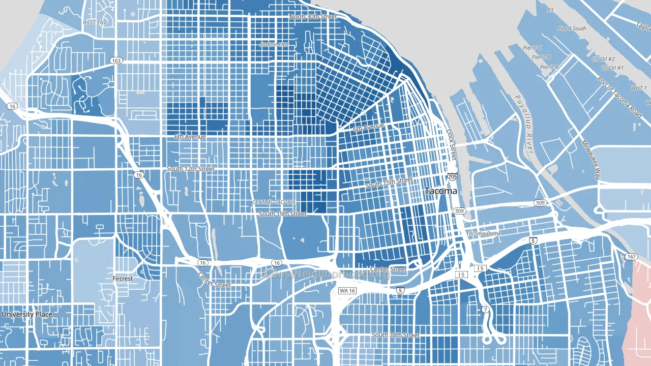 98405, WA block-group political-lean map