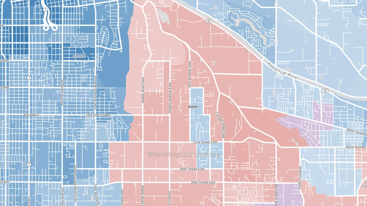 98443, WA block-group political-lean map