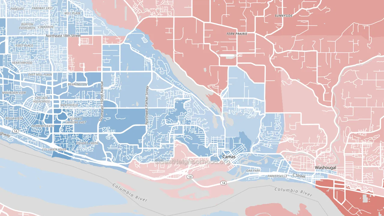 98607, WA block-group political-lean map