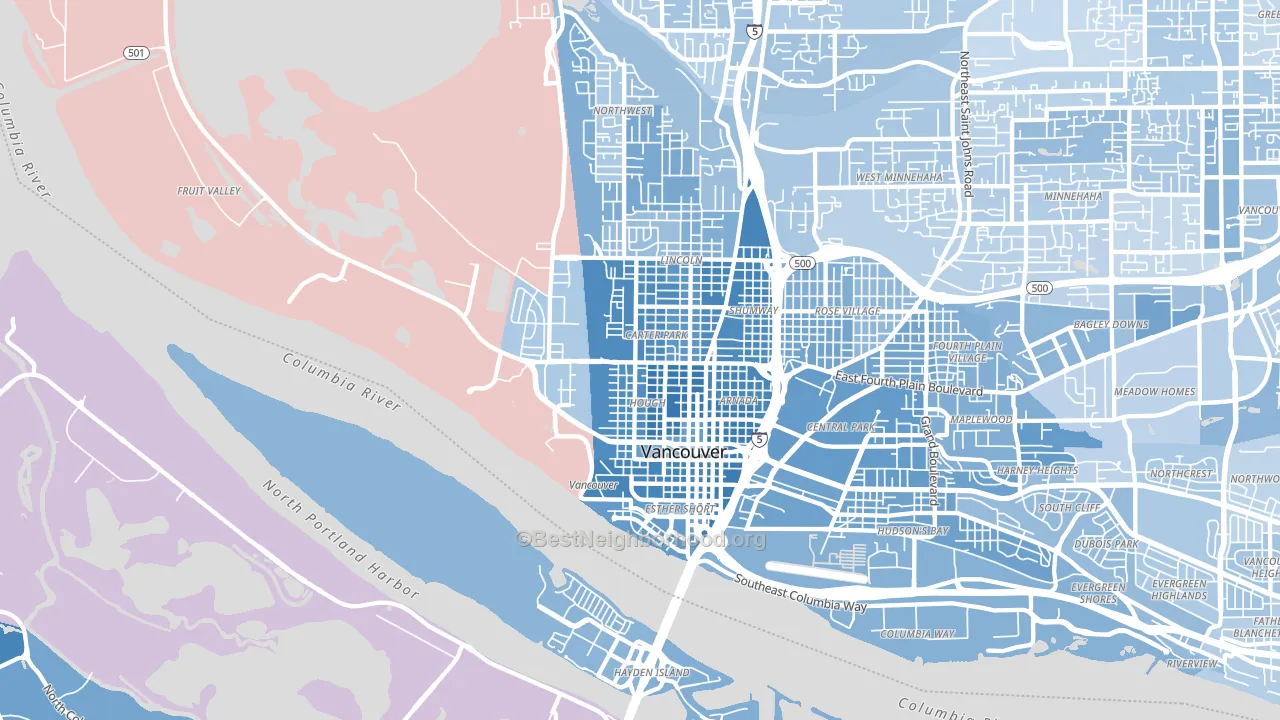 98660, WA block-group political-lean map
