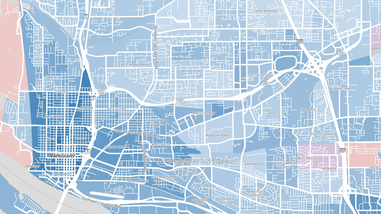 98661, WA block-group political-lean map