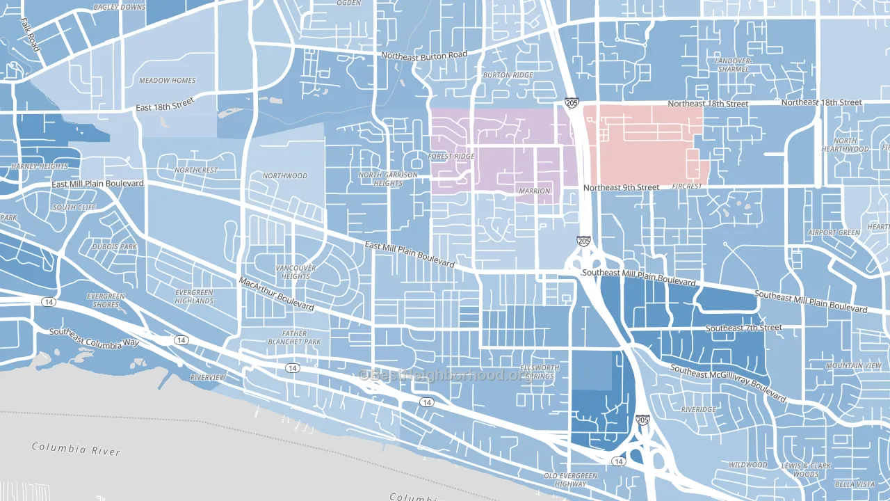 98664, WA block-group political-lean map